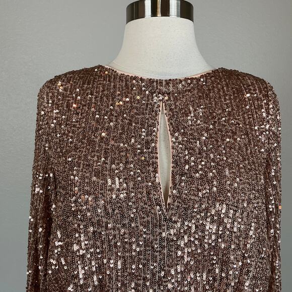 Eliza J Women's Sequined Long Sleeved Mini Sheath Cocktail Dress Gold Size 6 - Picture 7 of 14